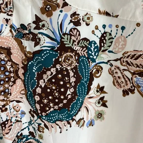 Chico's Boho Floral Blouse Shirt Women Size 3 XL Cream Brown Cottagecore Career - Picture 4 of 13